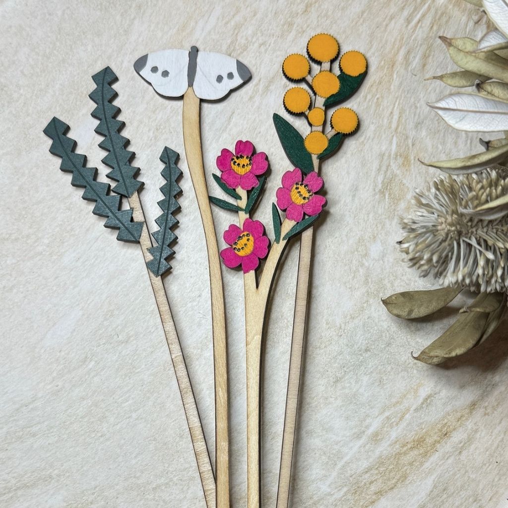 Handpainted Everlasting Wooden Stems - Set of 4