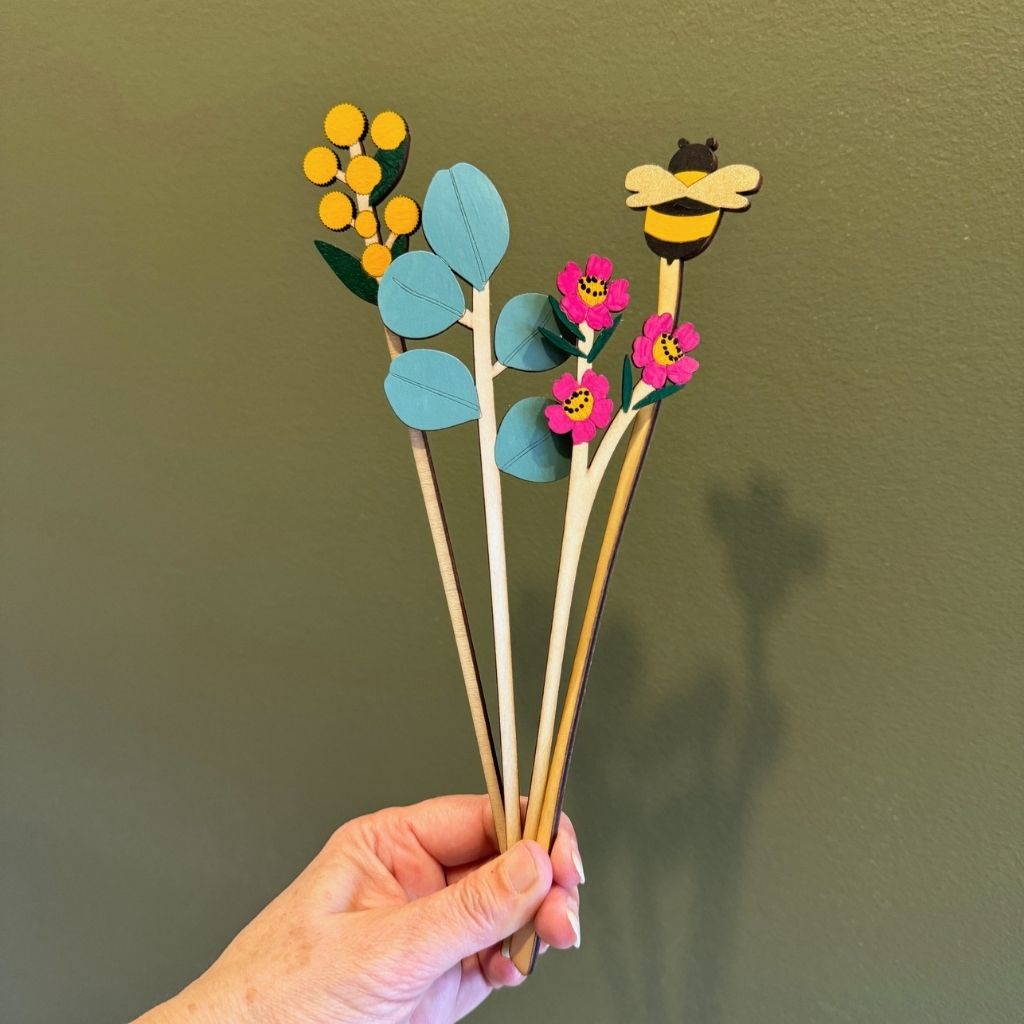 Handpainted Everlasting Wooden Stems - Set of 4