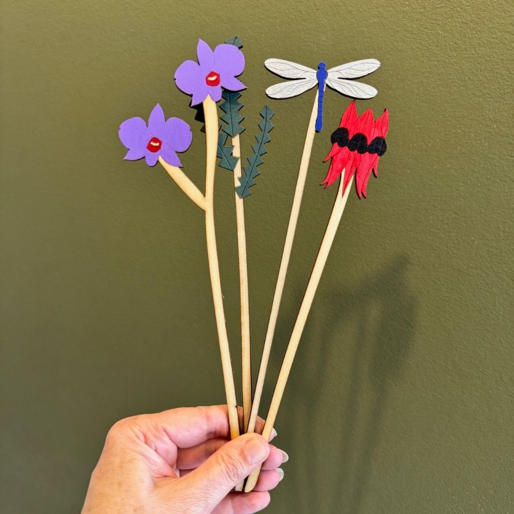 Handpainted Everlasting Wooden Stems - Set of 4
