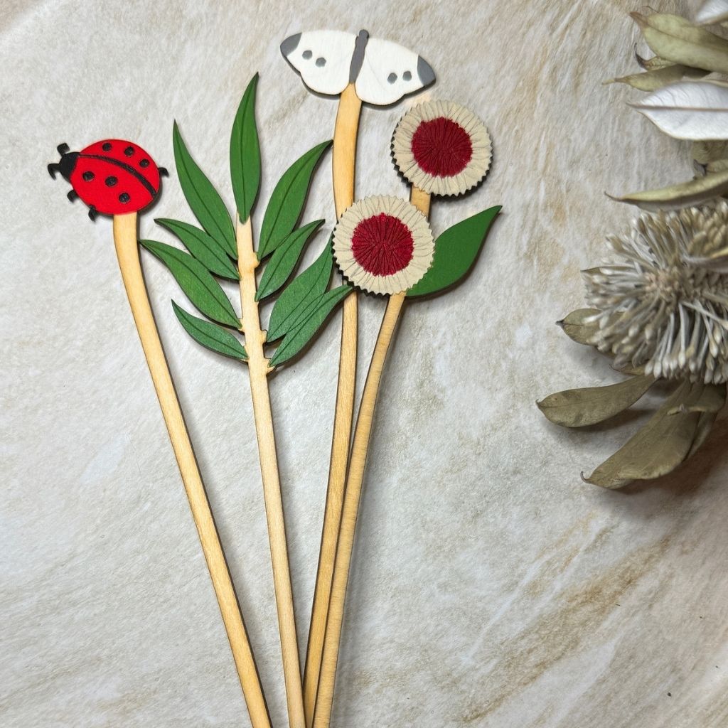 Handpainted Everlasting Wooden Stems - Set of 4