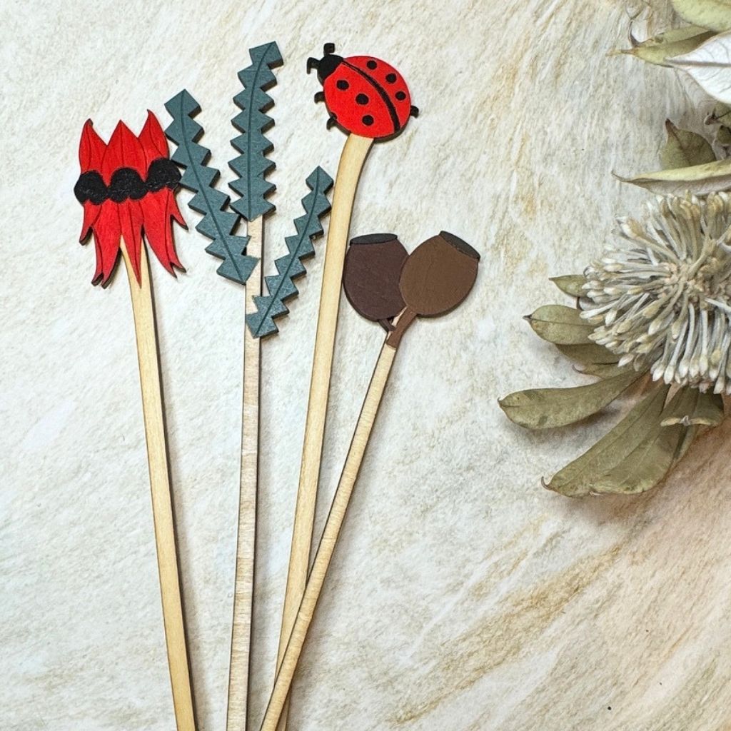 Handpainted Everlasting Wooden Stems - Set of 4