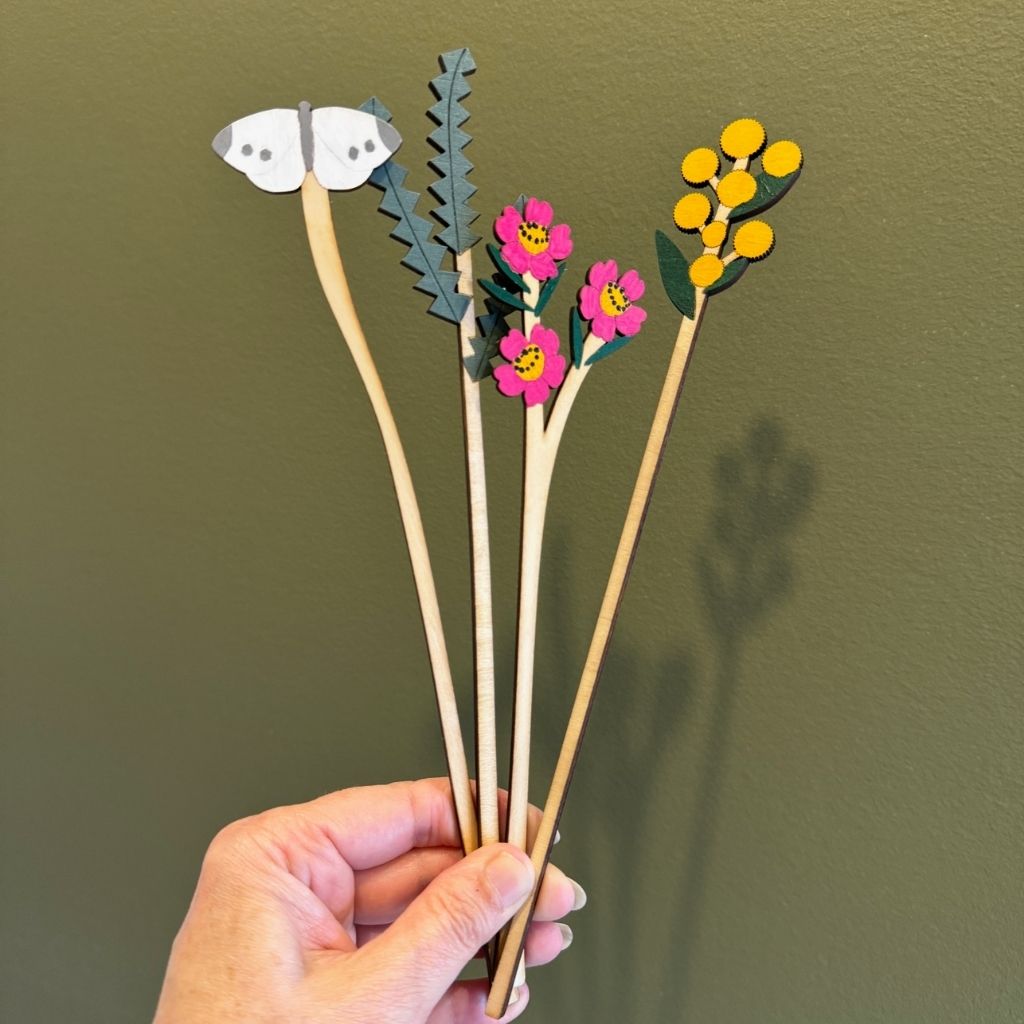 Handpainted Everlasting Wooden Stems - Set of 4
