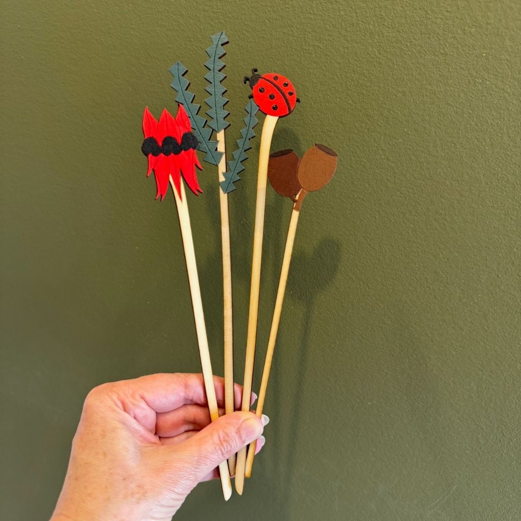 Handpainted Everlasting Wooden Stems - Set of 4