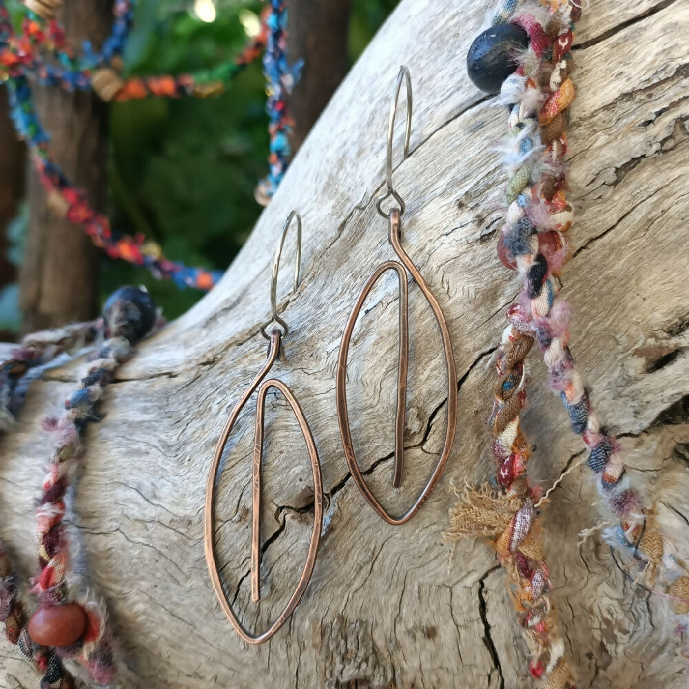 copper leaf earrings handmade 6