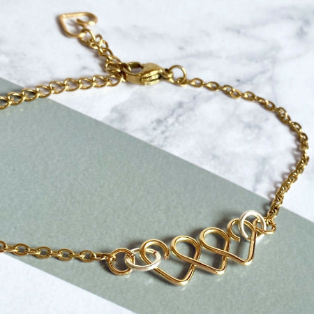 Chain of Hearts bracelet | gold-plated or 14k gold-filled | Keepsake gift | Wedding or Anniversary
