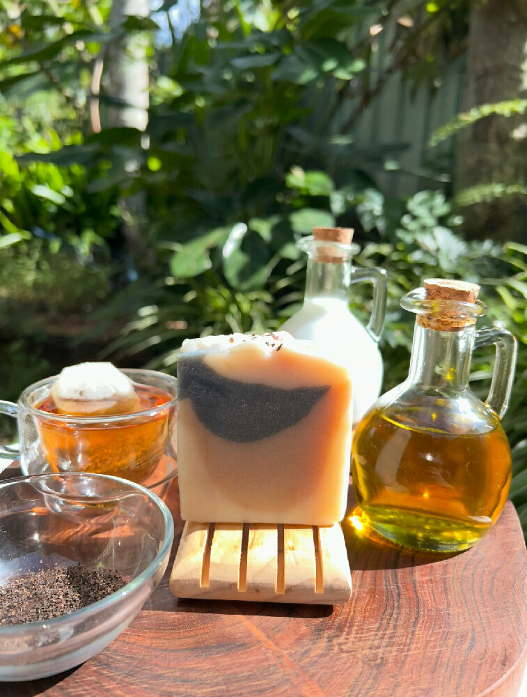 Black tea and goat’s milk soap