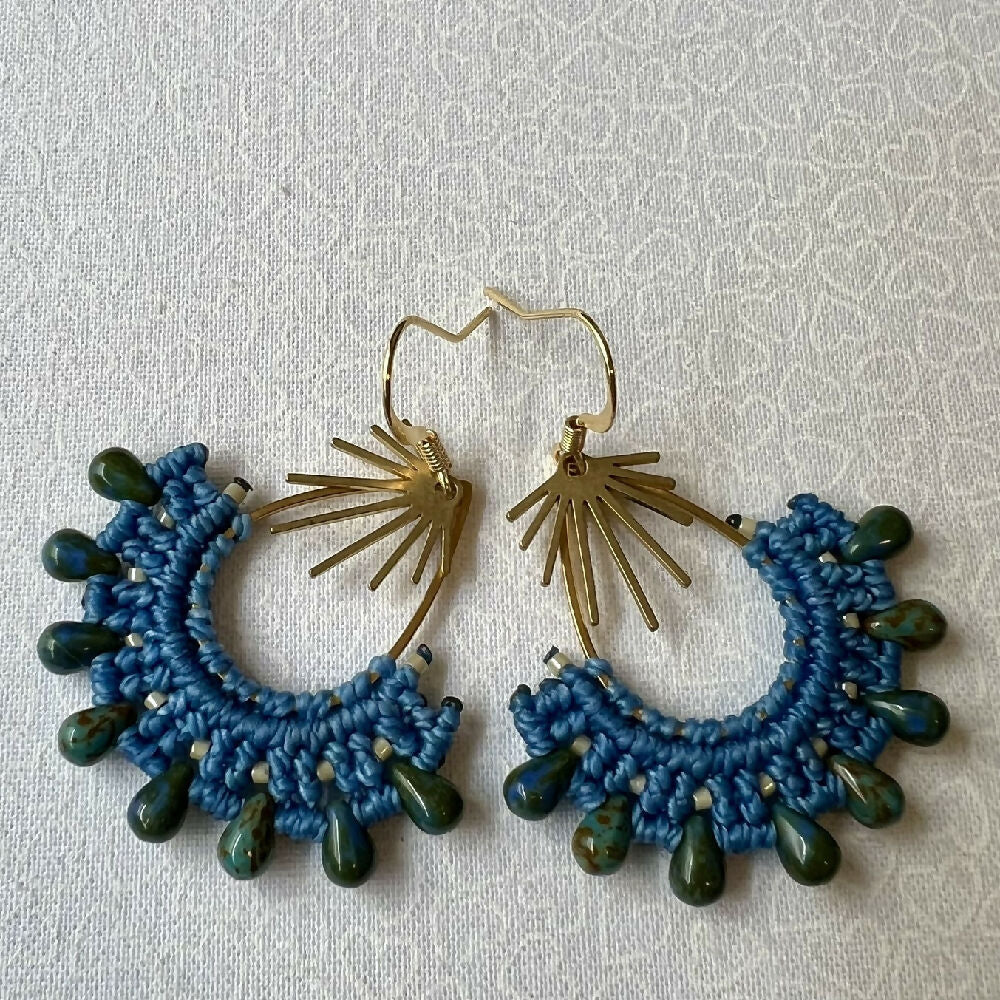 Blue Teardrop Micro Macrame Earrings +Free Microfibre Pouch