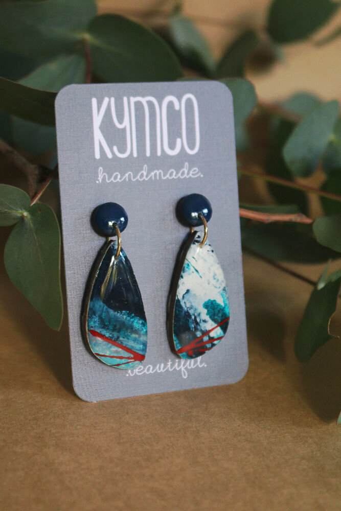 Sea and Sky Collection| Resin large dangle earrings| Blue red