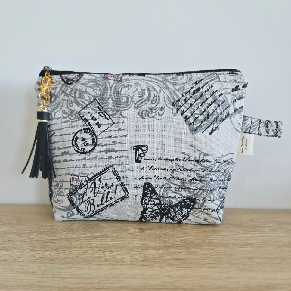 Zipper Pouch Black and Grey Paris Design