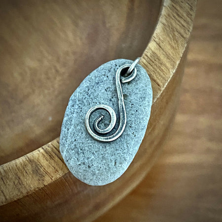 Recycled Sterling Silver and River Rock Pendant - Grey