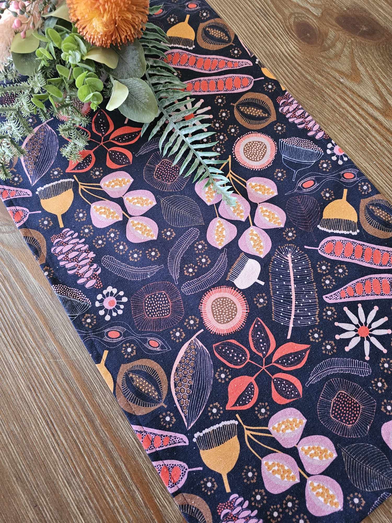 Native Pods on Navy Table Runner