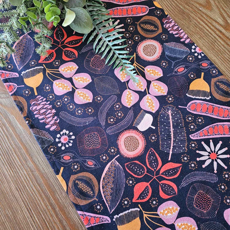 Native Pods on Navy Table Runner
