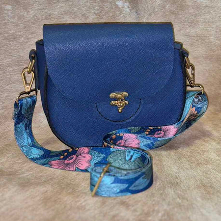 Navy blue Saffiano leather saddle bag