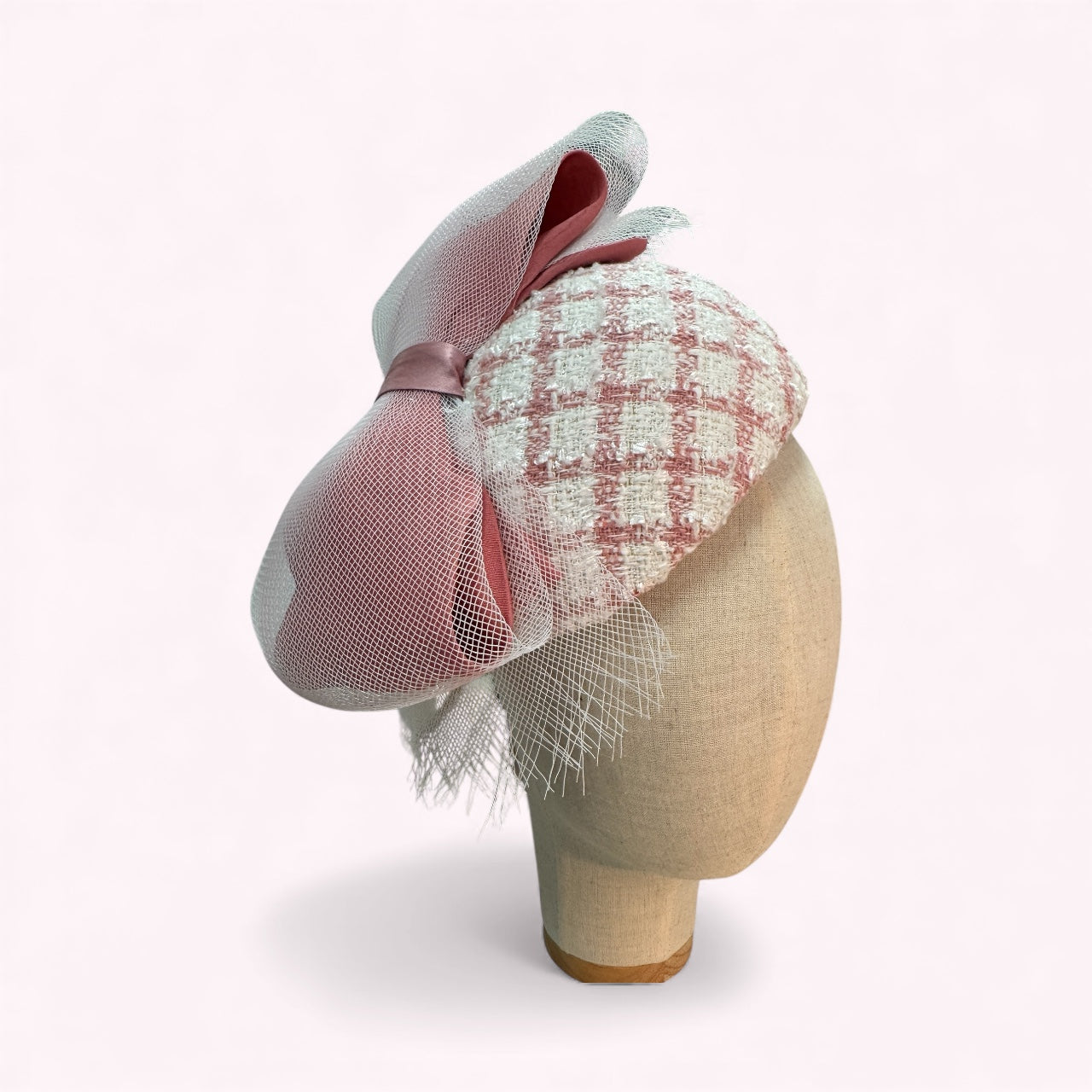 Pink Tweed Fabric Percher Hat