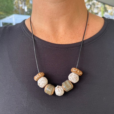 Handmade Clay bead necklace | Unique Necklace on Leather Cord Multicolor