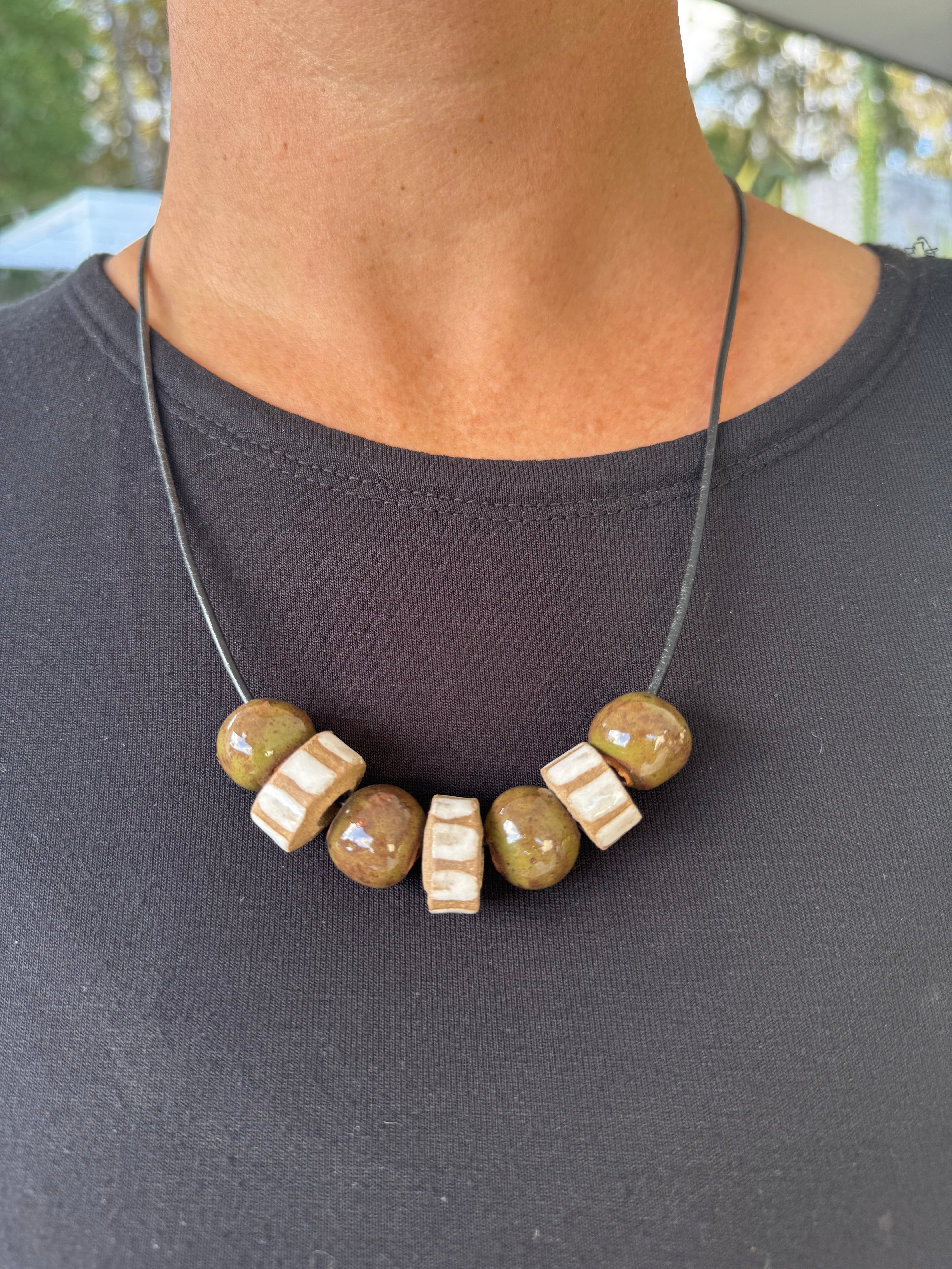 Handmade Clay bead necklace | Unique Earthy Tones