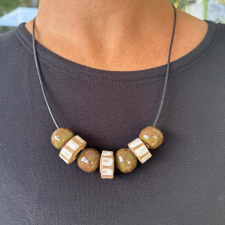 Handmade Clay bead necklace | Unique Earthy Tones