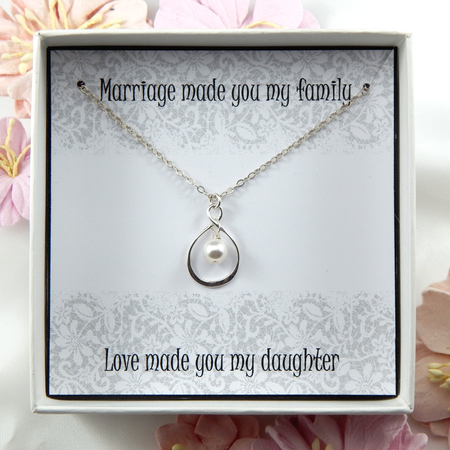Sterling Silver Infinity Daughter in Law Pearl Necklace