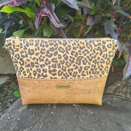 Handmade Sustainable Cork Toiletry Bag | Lightweight & Stylish Leopard Print