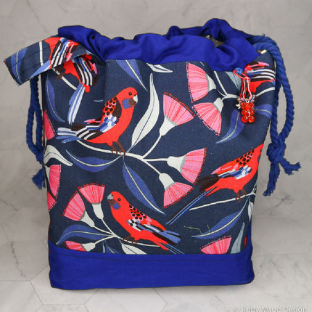 Large Knitting Project Bag - Crimson Rosellas