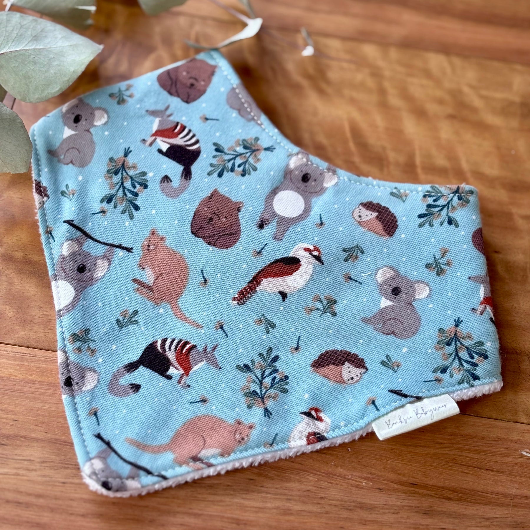 Baby Bib and Burp Cloth Set - Light Blue Aussie Animals