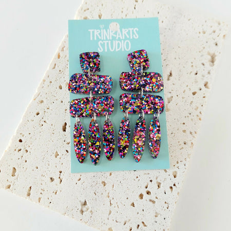 Glitter Resin Statement Dangle Earrings