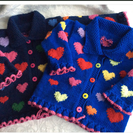 Hand knitted HEARTS Cardigan size 1