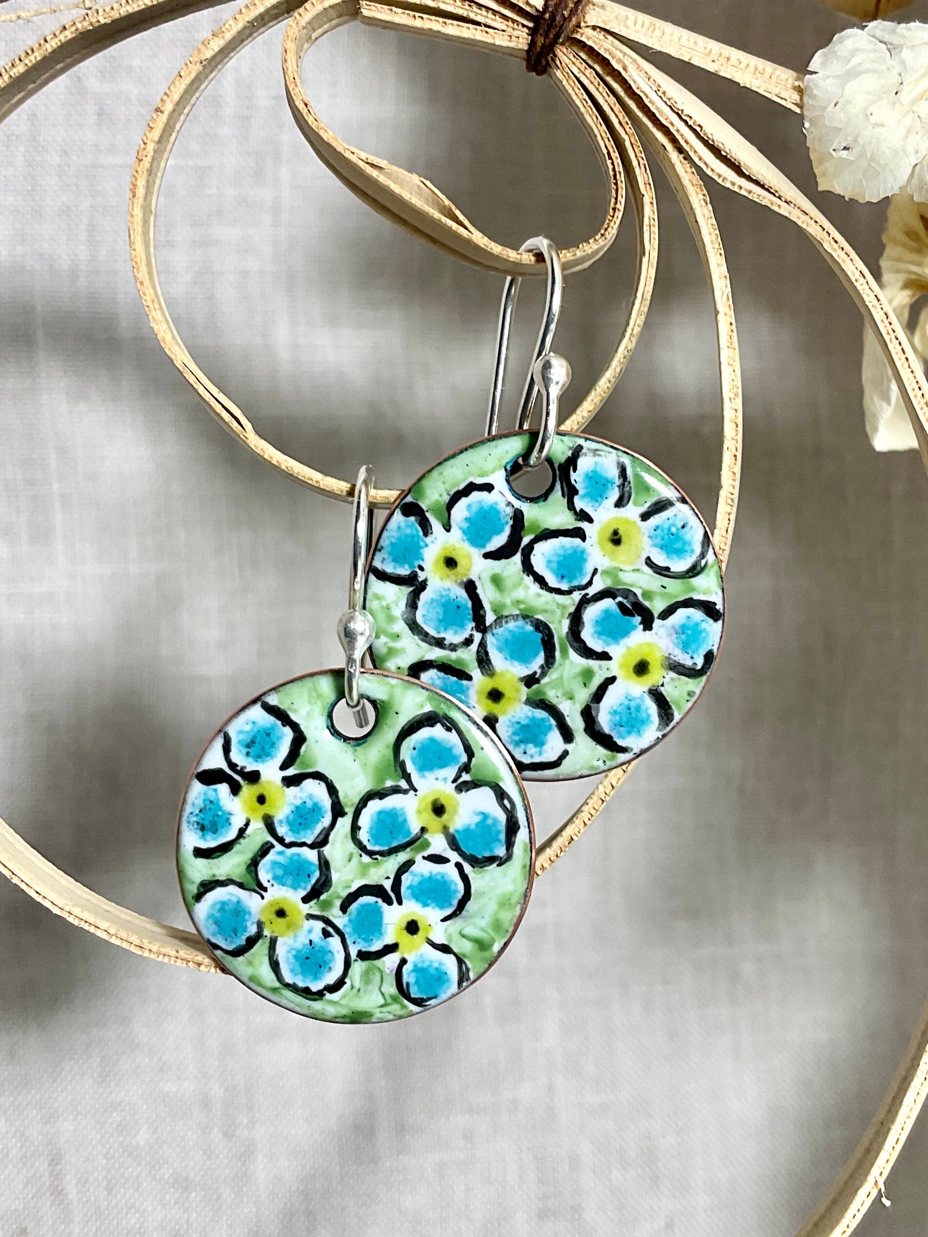 Flower earrings. Hand painted enamel. Handmade