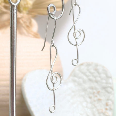 Treble clef dangle earrings | sterling silver or stainless steel | Music lover gift
