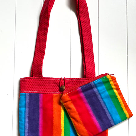 Rainbow striped handbag and purse