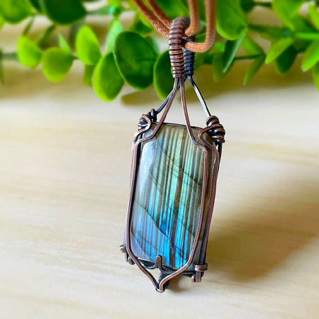 Stunning 77x27mm Wire-Wrapped Striped Multicolour Labradorite Pendant