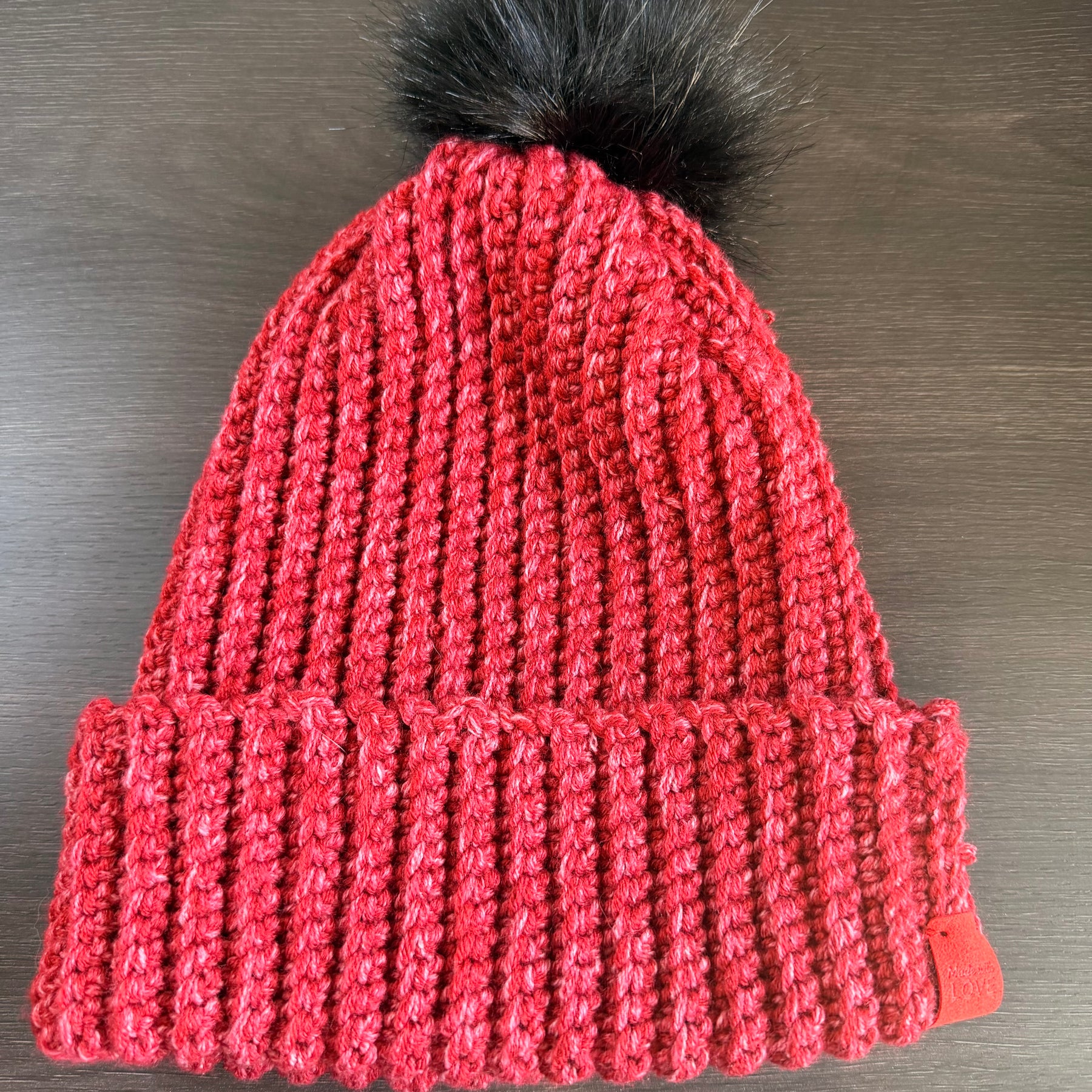 #116 Adult Beanie with faux fur bobble