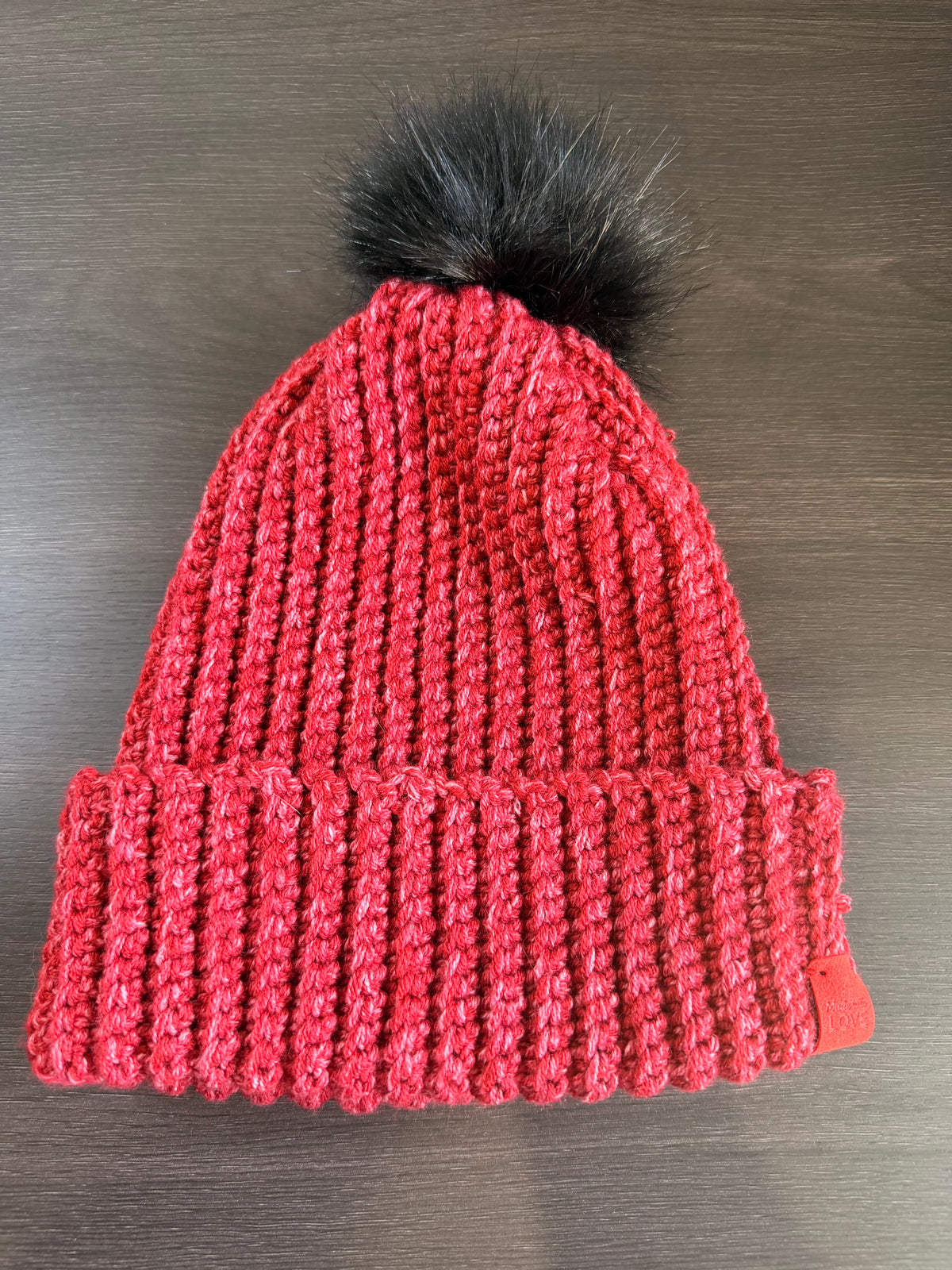 #116 Adult Beanie with faux fur bobble