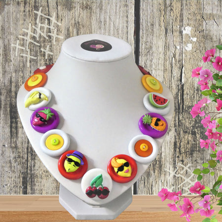 Handmade button necklace - Cool Fruits
