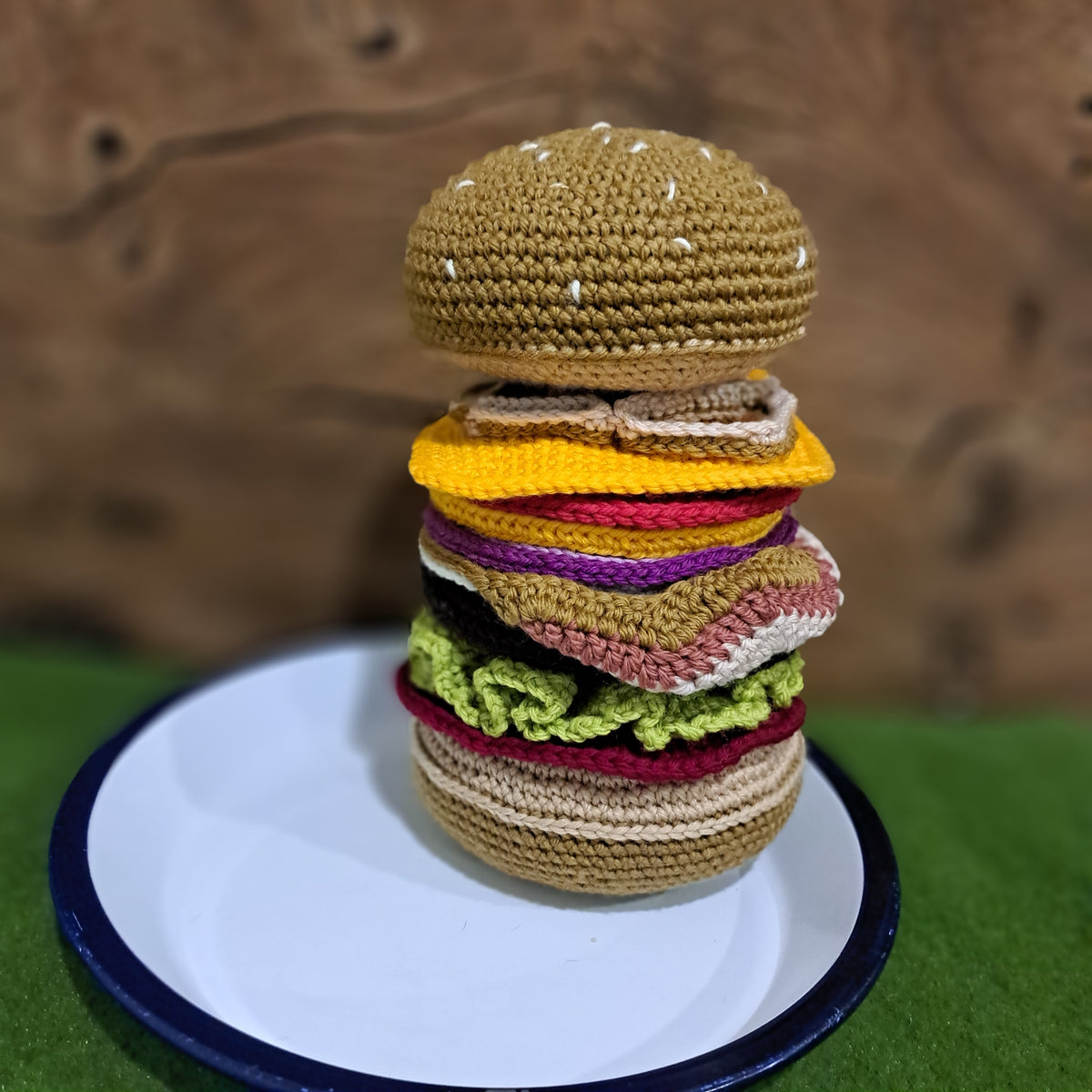 Handmade crochet Hamburger toy imaginative play Australian wool