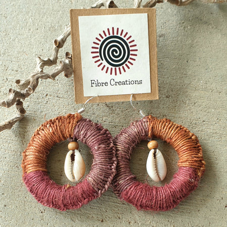 Handmade raffia, cowrie shell earrings