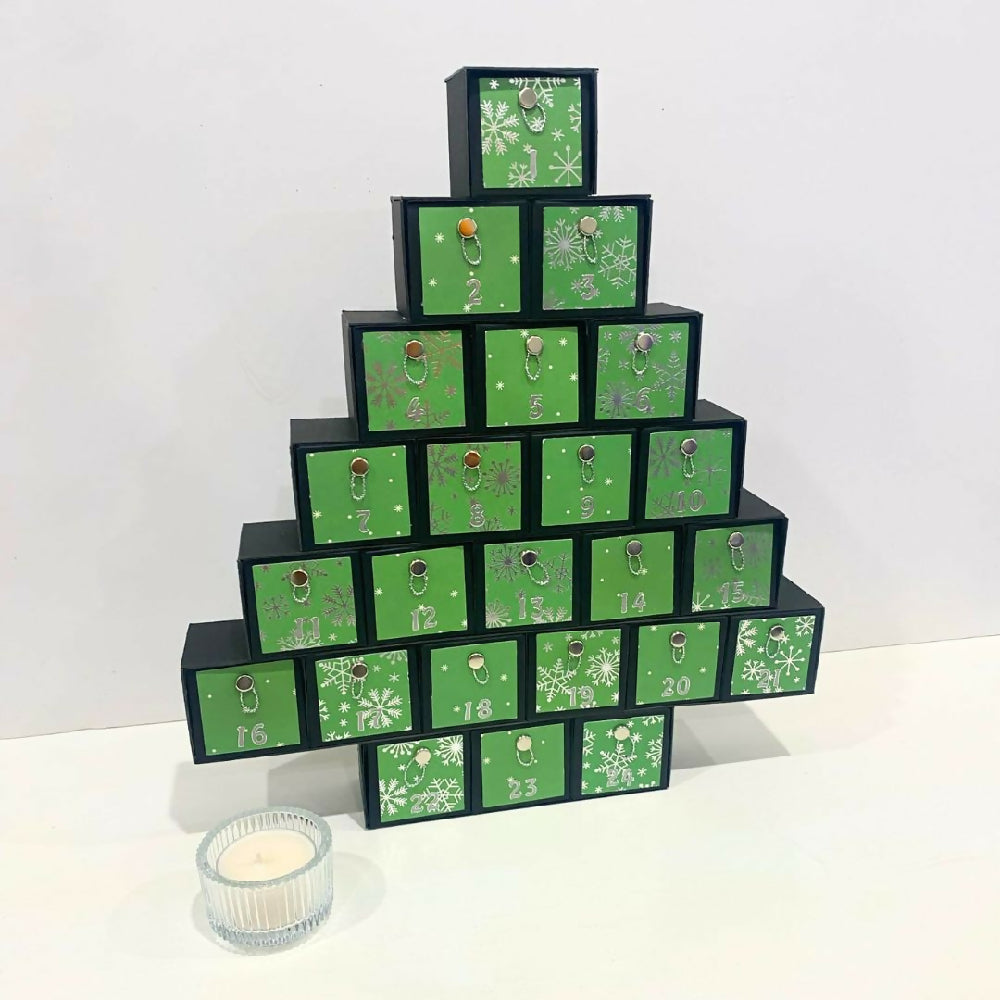 Sparkling Snowflake Handmade Christmas Advent Calendar (Green Background)