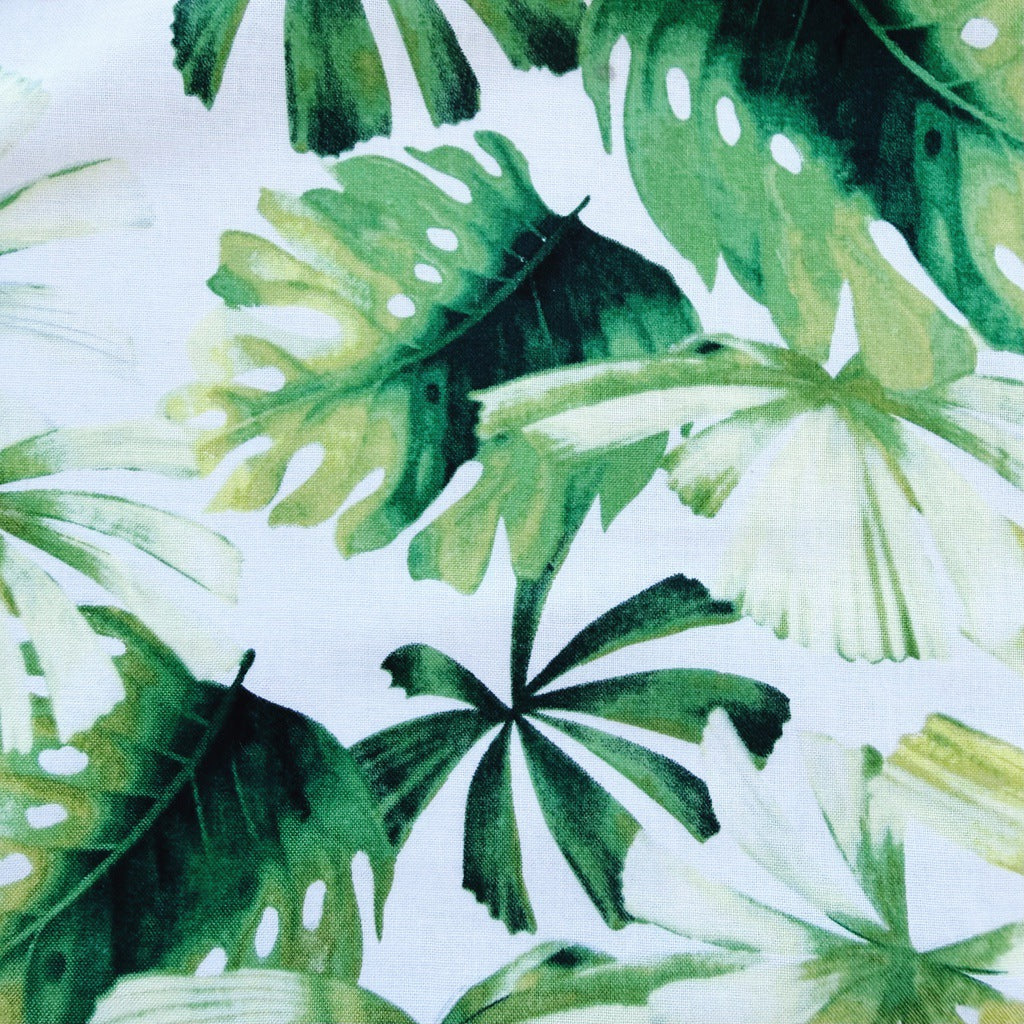 Tropical palm leaves pinafore ladies apron with pocket.