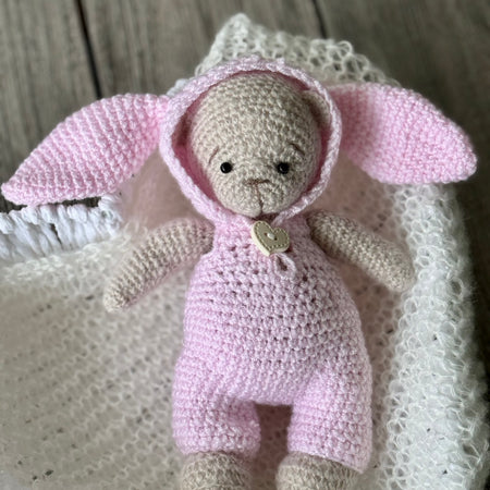 Crochet Little Bear in the Pink Bunny Suit Toy