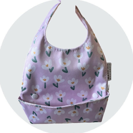 Catch all Baby Bib - Pink White Flowers