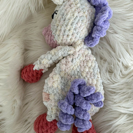 Una Unicorn Snuggle Buddy- Crochet plush toy, comforter, lovey.