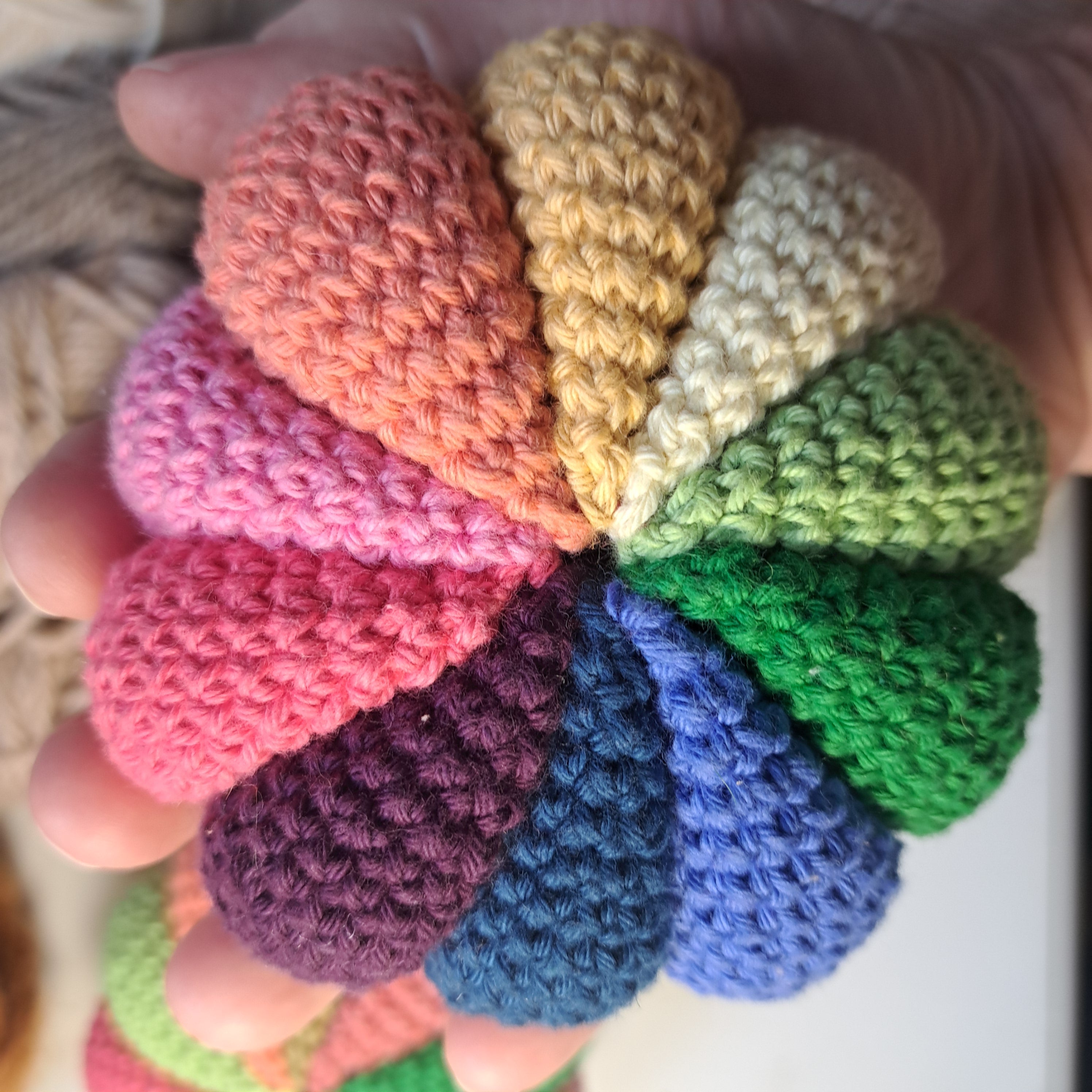 Handmade Crochet sensory ball rattle inside multi coloured