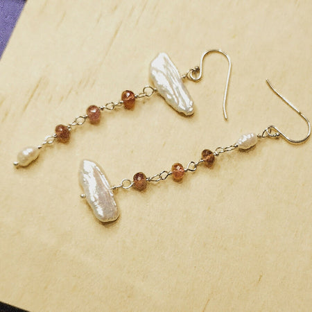 Pearl and Tourmaline Sterling Silver Earrings