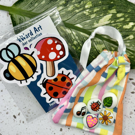 Happiness pebble set - hand painted glass pebbles - music leaf heart