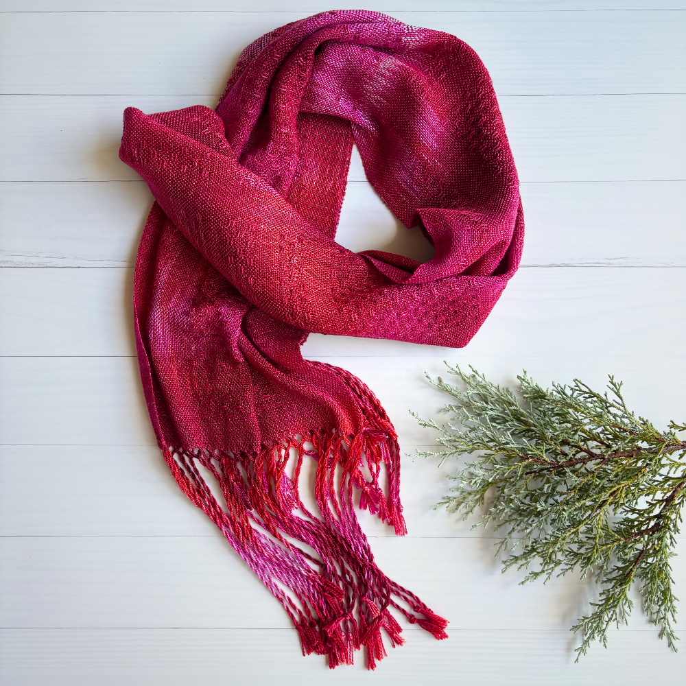 Dark-pink-tencel-scarf-whole-circle-handwoven-entangled-happiness-handwovens