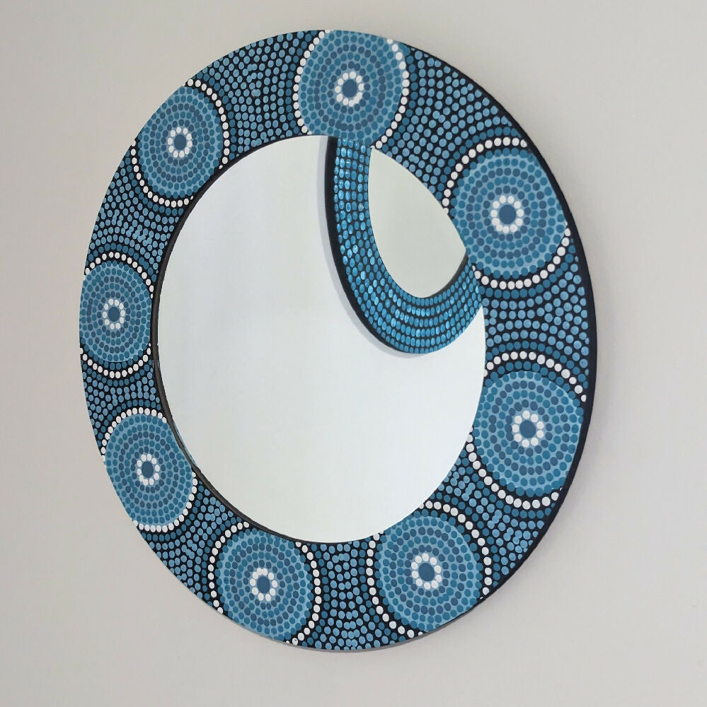 Blue Handpainted Mirror Circles Dot Design 41 cm