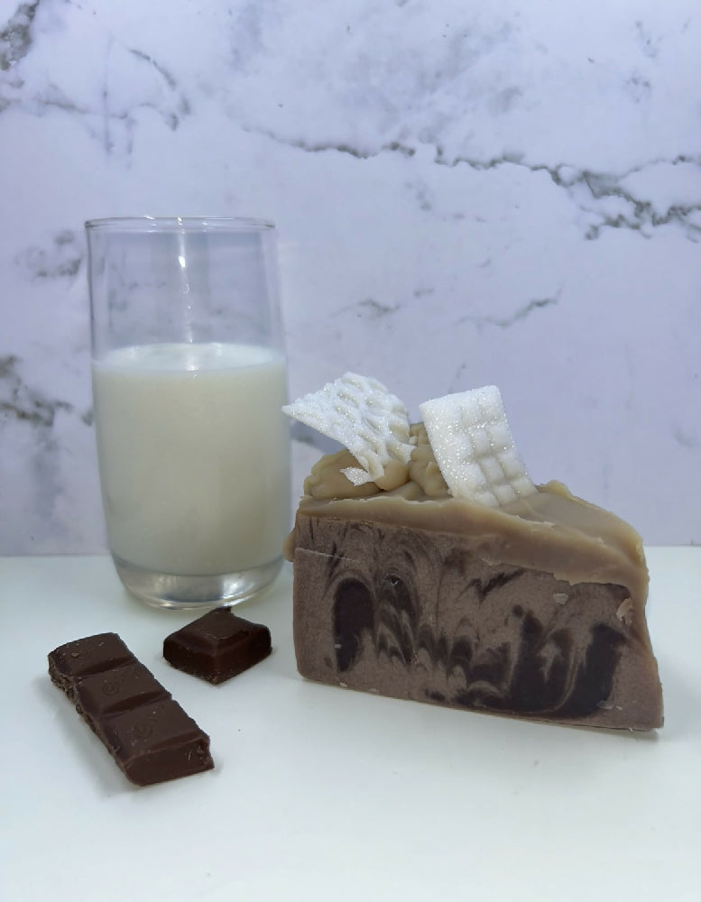 Chocolate goats milk soap cake slice