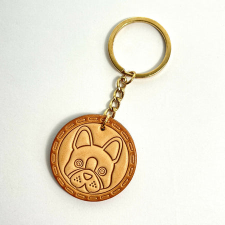 French Bulldog Leather Keychain with hand painting