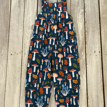 Corduroy Childs overalls size 2 mushrooms on teal