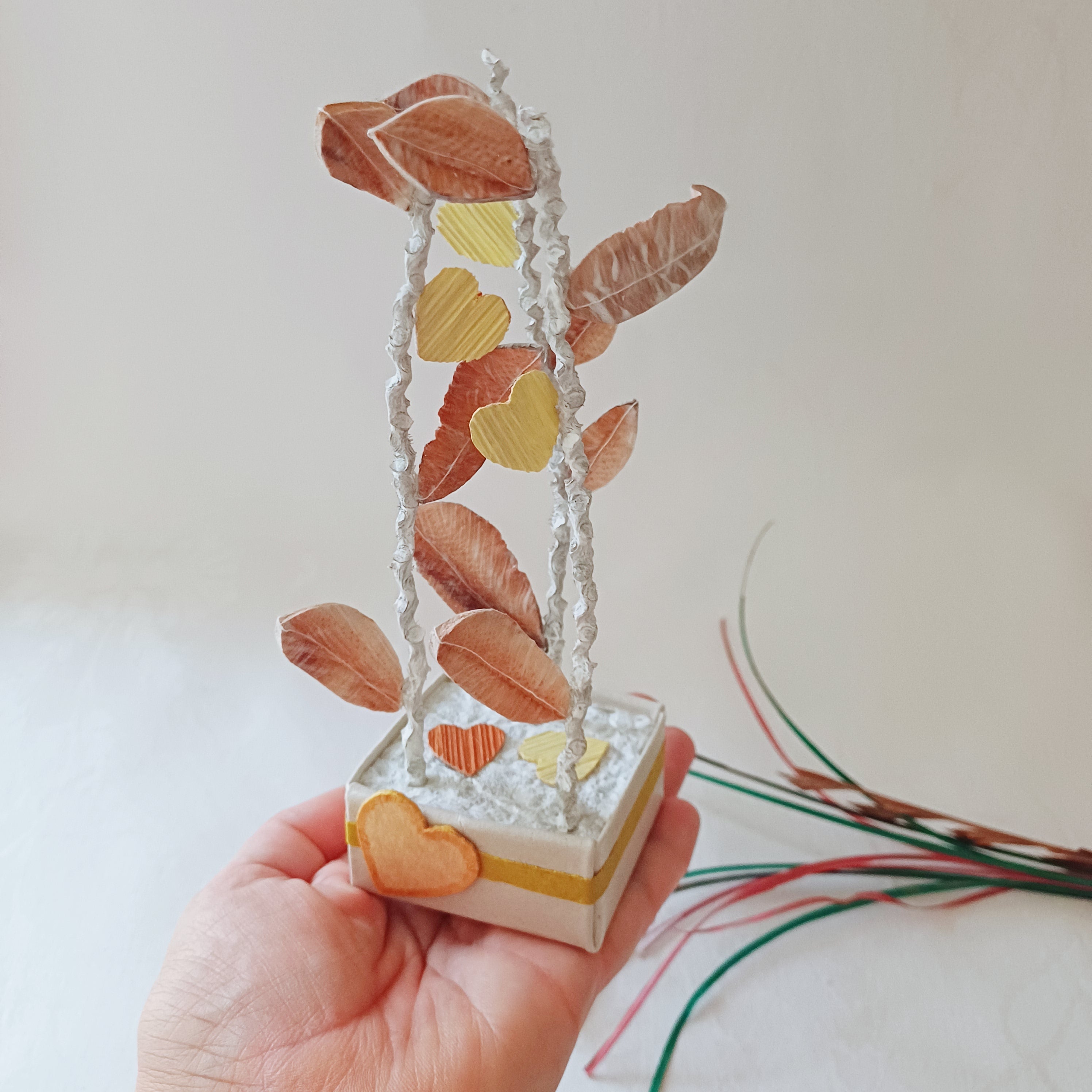 Leaves and Yellow Hearts Palm Leaf Greeting gift, Ornament